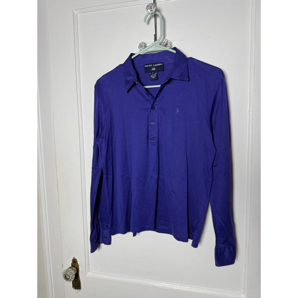 Vintage Y2K Ralph Lauren Polo Sport Purple Cotton Long Sleeve Polo Shirt Small - Picture 2 of 7